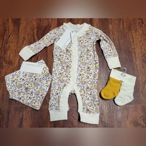 Modern moments by gerber baby girl coveralls with matching socks and bandana